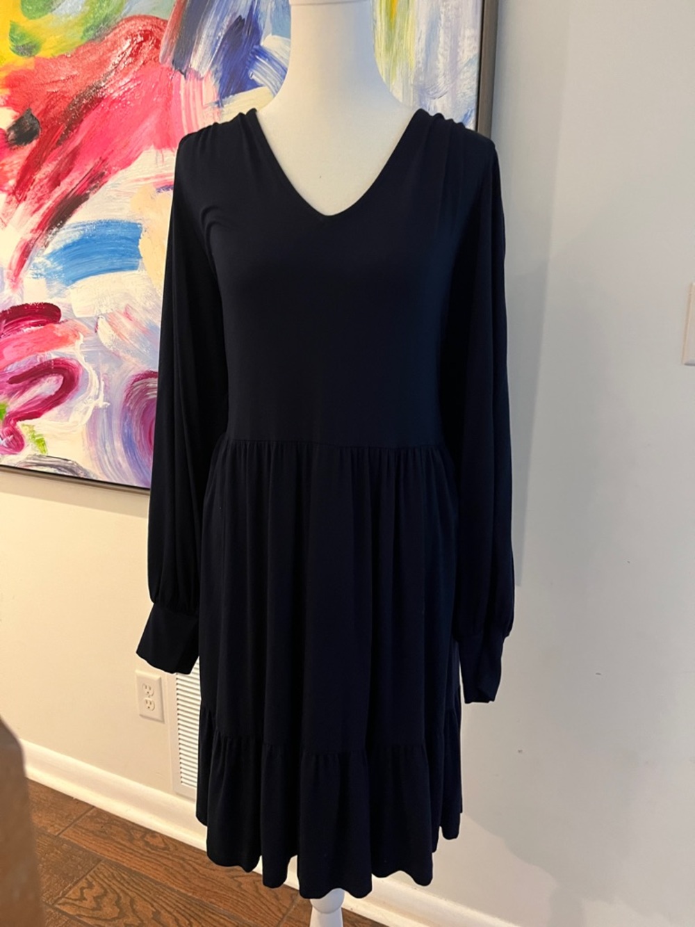NWOT: Elegant Navy Blue V-Neck Long Sleeve Tiered Dress from Nordstrom